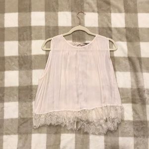 Forever 21 Pink Lace Hem Tank with Button Details